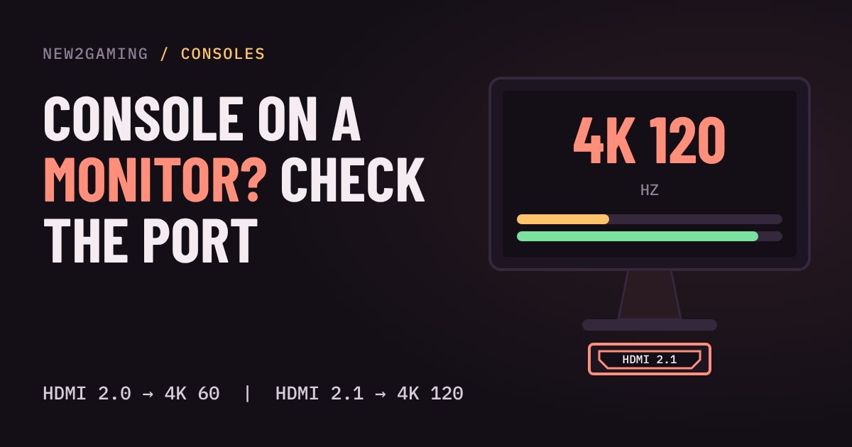 A monitor showing 4K 120 Hz with an HDMI 2.1 port below it