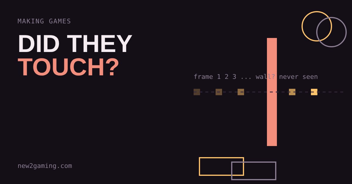 A row of squares for each game frame jumps past a thin coral wall, beside overlapping boxes and circles