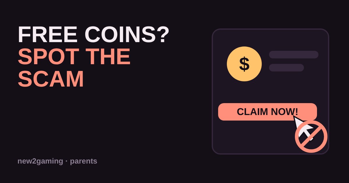 A fake CLAIM NOW button with a blocked cursor over a gold coin, warning about free-coin scams